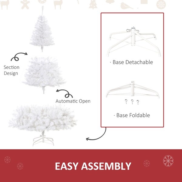 HOMCOM White Christmas Tree with Lights，Prelit LED Christmas Tree with Stand，6 ft. Christmas Tree