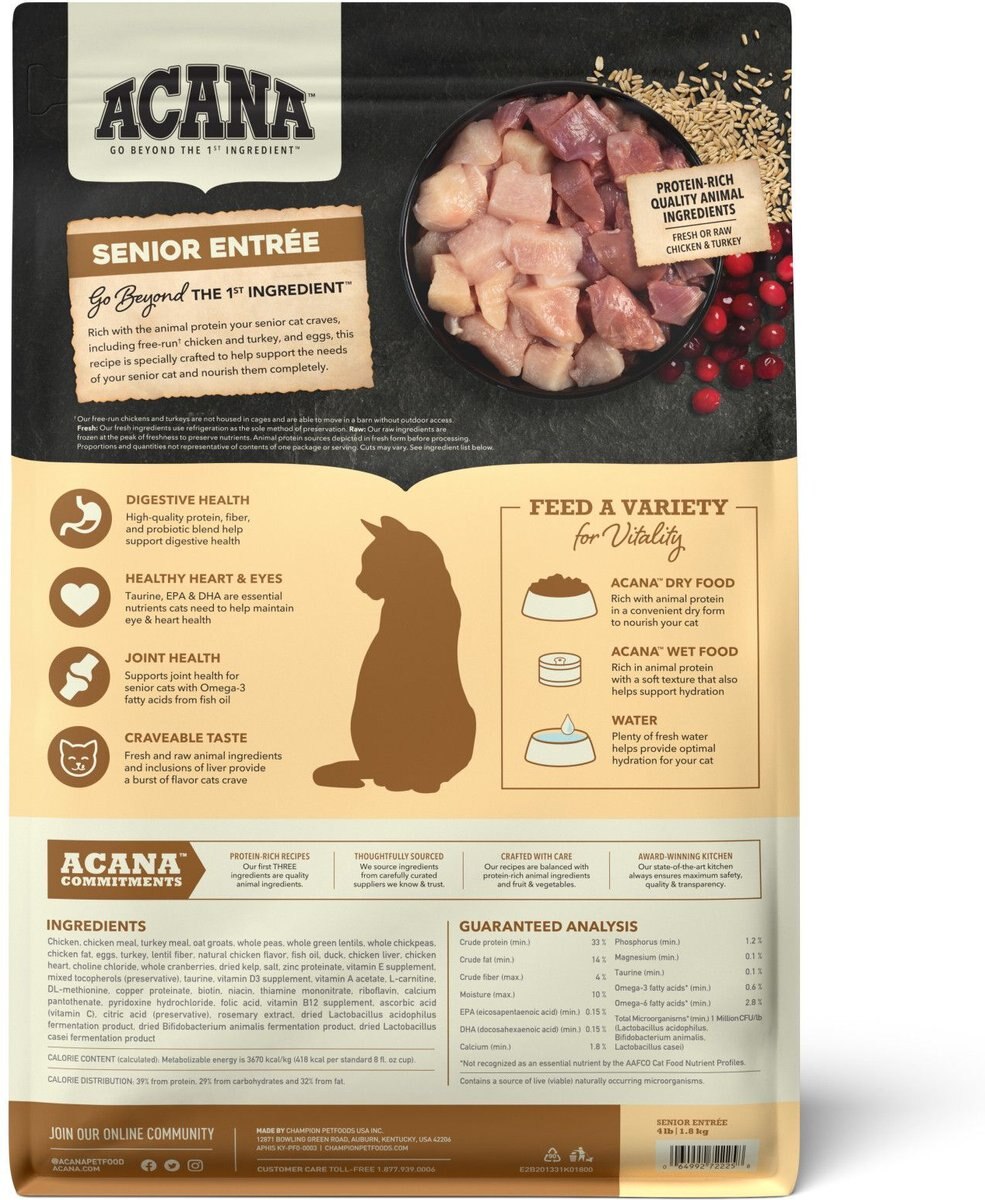 ACANA Senior Entrée Free-Run Chicken and Turkey Dry Cat Food