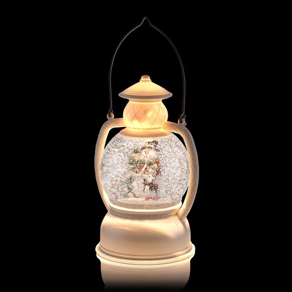 Alpine Corporation 8H Indoor White Christmas Snow Globe Lantern with Warm White LED Light