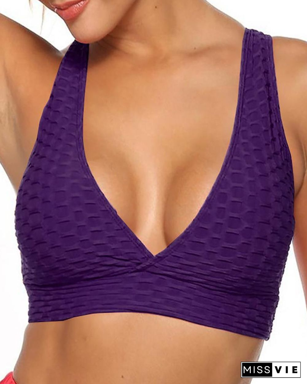 Textured Tank Top Push Up Gym Sports Bra Breathable Elastic Bralette Workout Underwear