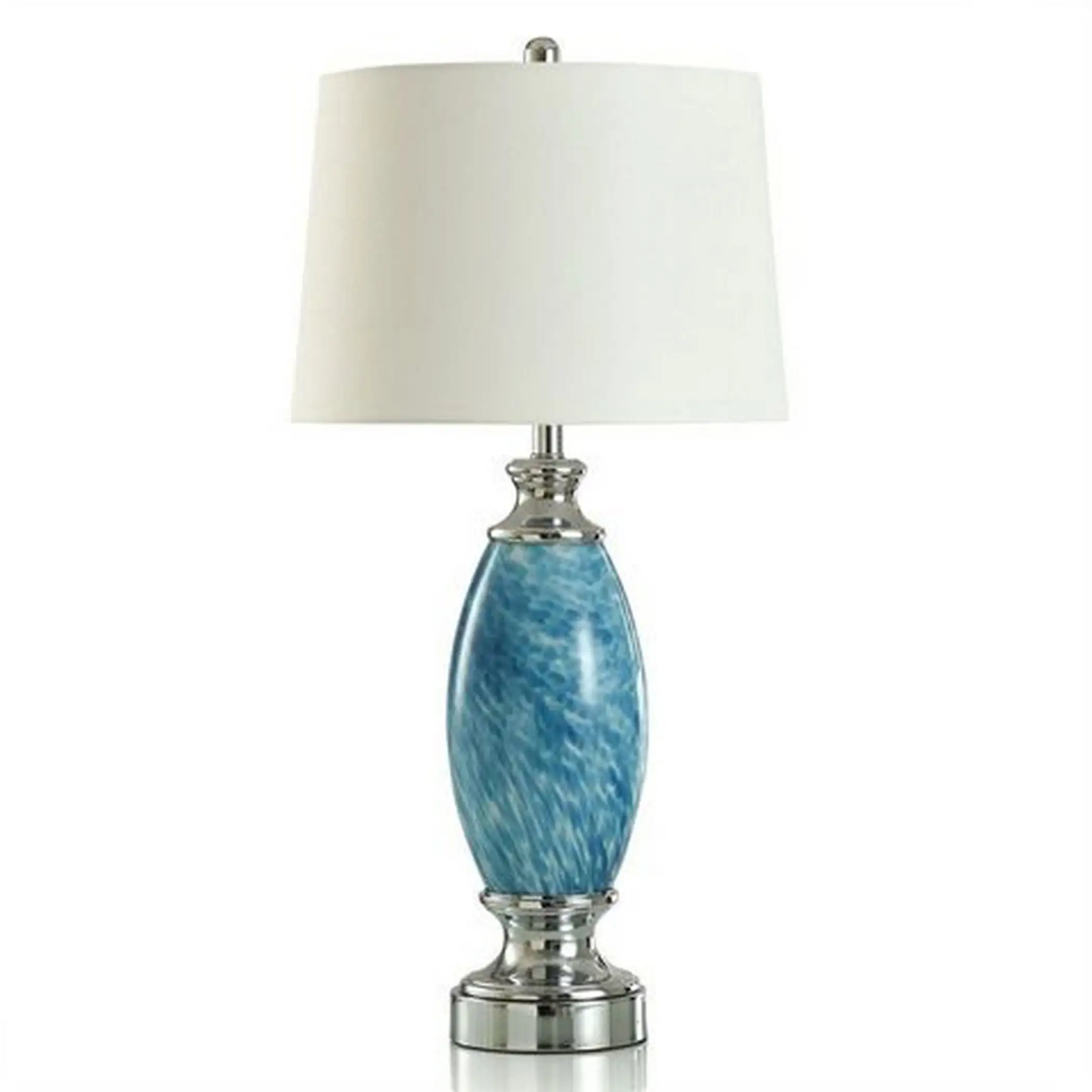 Faneel Blue - Swirled Glass Table Lamp - Internal Night Light Feature - Blue， White Finish - White Shade