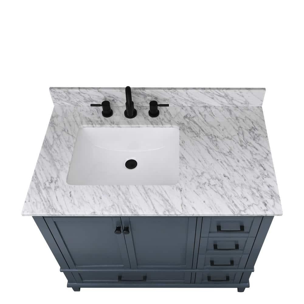 Home Decorators Collection Merryfield 37 in W x 22 in D x 35 in H Bathroom Vanity in Dark Gray with Carrara White Marble Top