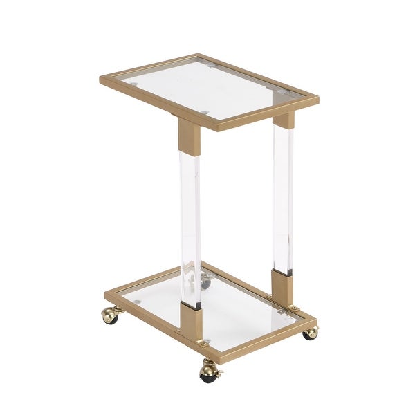 Glass Top C Shape Side Table with Wheels Acrylic Plant End Table for Living Room，Bedroom，Small Spaces