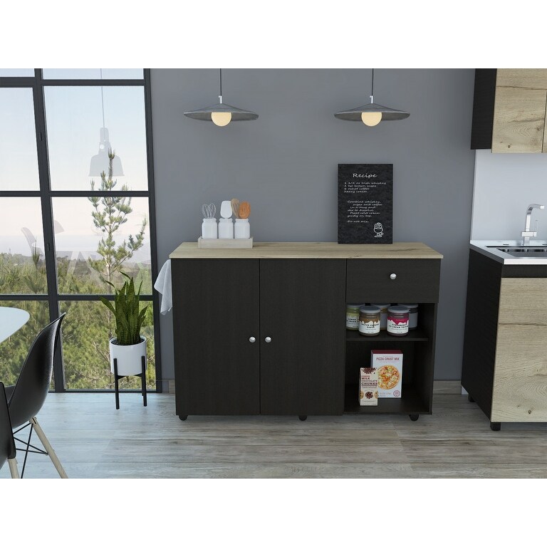 Sleek and Modern Black Wengue Kitchen Island Cart   53.5x18.1x36.2