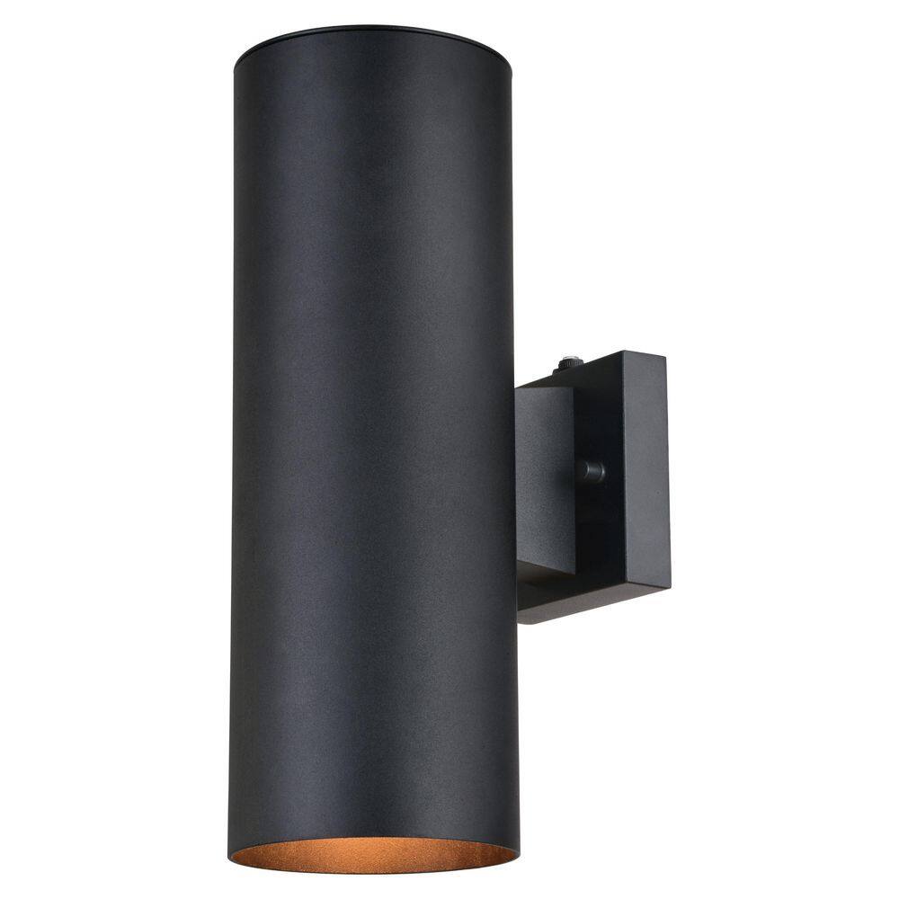 VAXCEL Chiasso Aluminum 2 Light Dusk to Dawn Black Contemporary Outdoor Cylinder Wall Light T0653