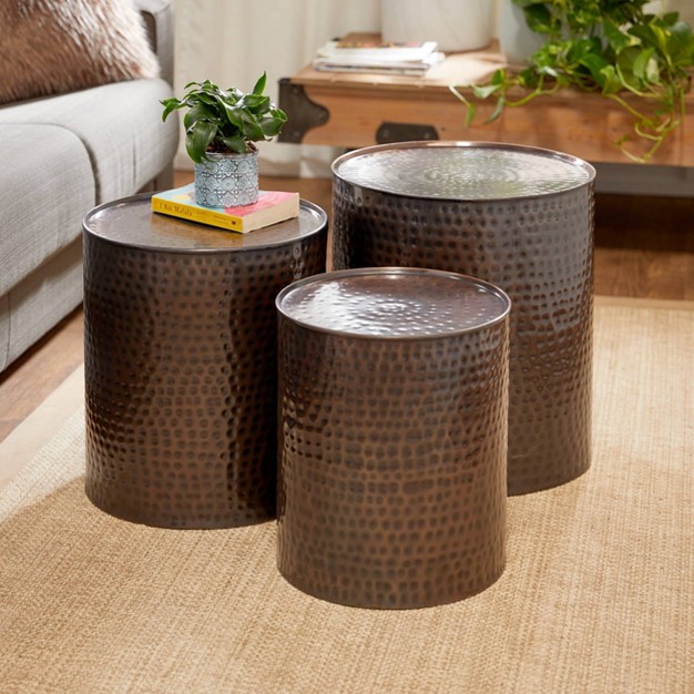 Metal Cylinder Accent Tables set Of 3 Brown Olivia amp May