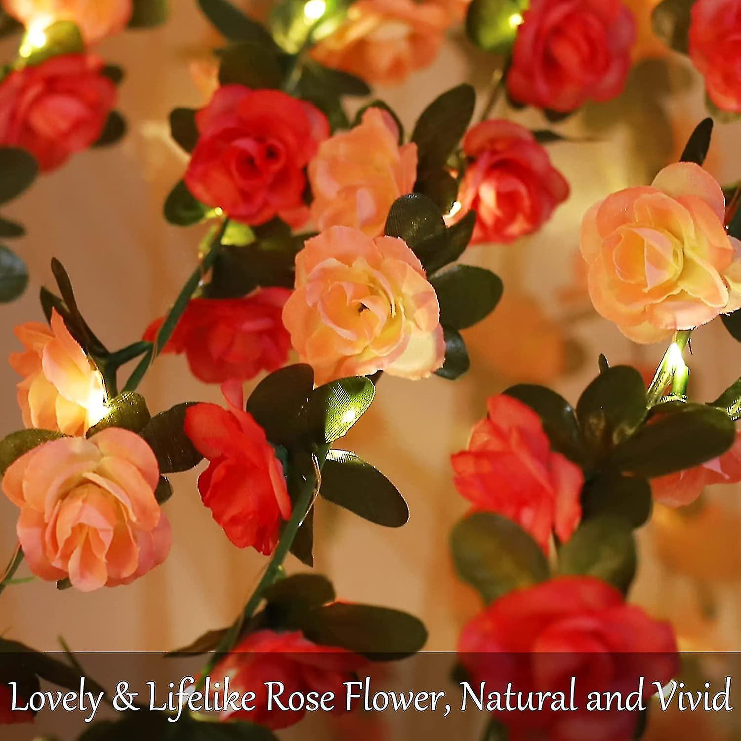 30led Artificial Flower Rose String Lights， 2.5m Battery Operated Rose Flower Garland Fairy Lights F