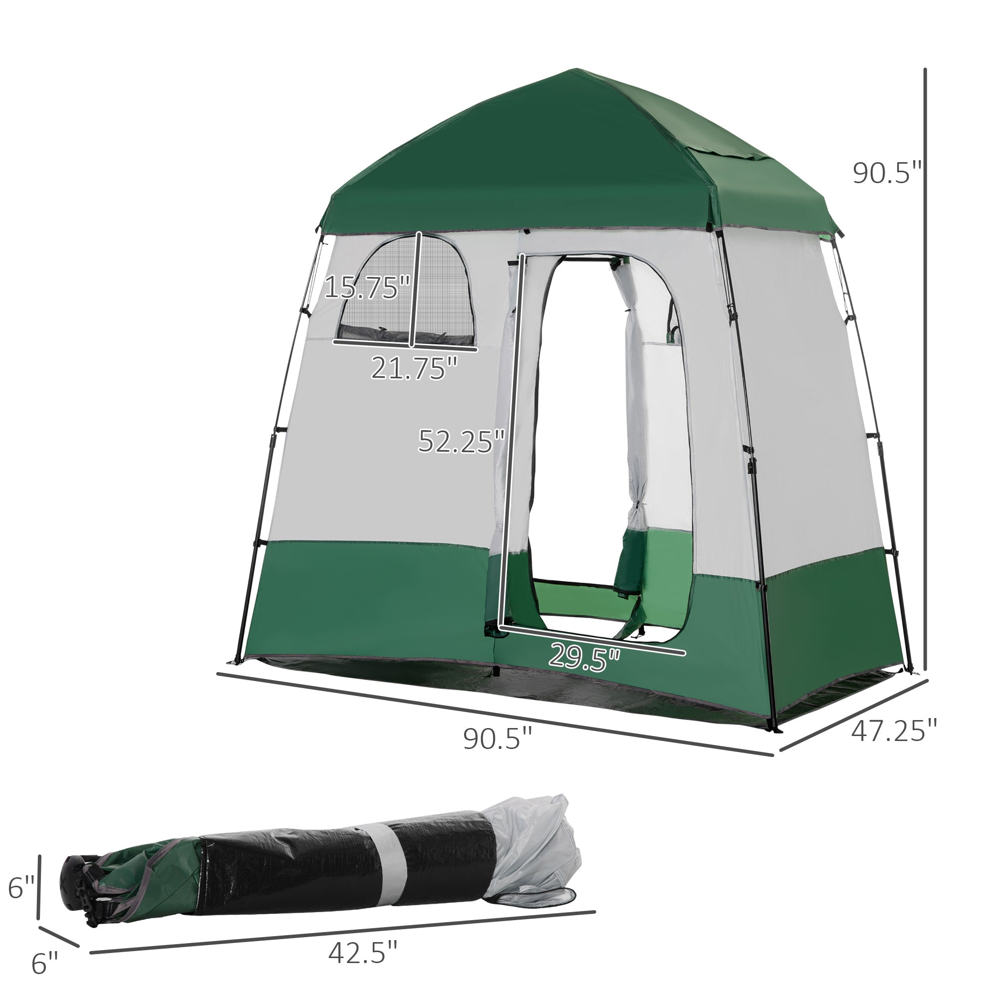 Outsunny Shower Tent, Pop Up Privacy Shelter for Camping, Dressing Changing Room, Portable Instant Outdoor Shower Tent Enclosure w/ 2 Rooms, Shower Bag, Floor and Carrying Bag, Green