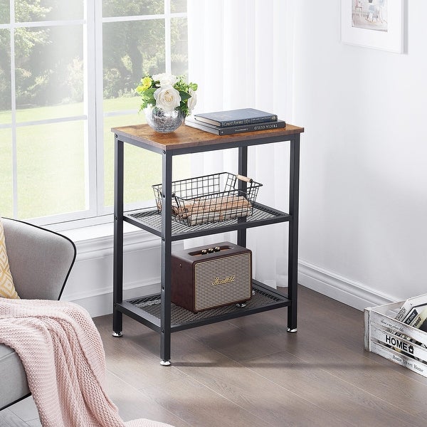 Modern End Side Tables/Nightstands with 2-Tier Metal Mesh Storage Shelf