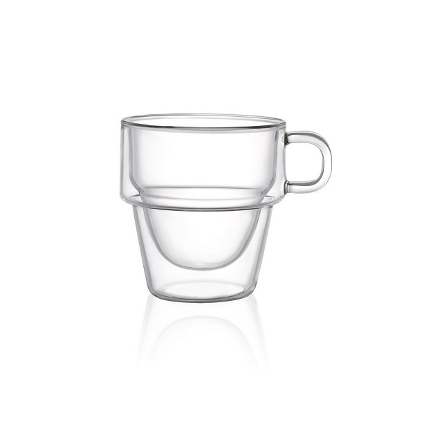 Joyjolt Stoiva Double Walled Espresso Glass Cups Set Of 4 Stackable Shot Mugs With Handle 5 Oz