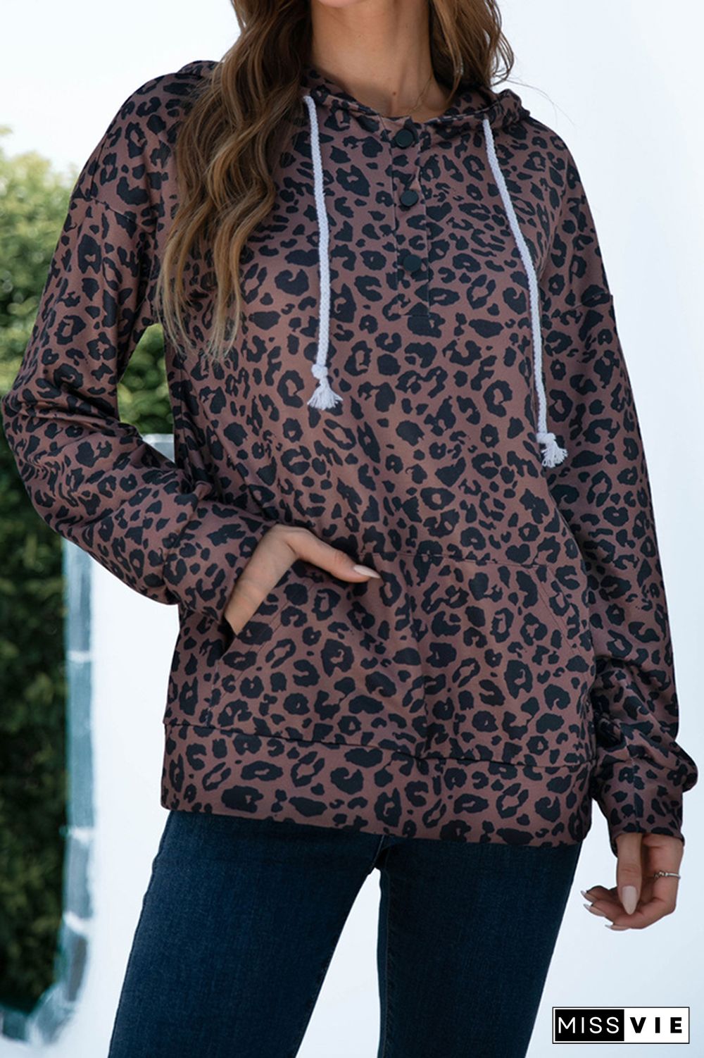 Leopard Pocket Hoodies Women Wholesale