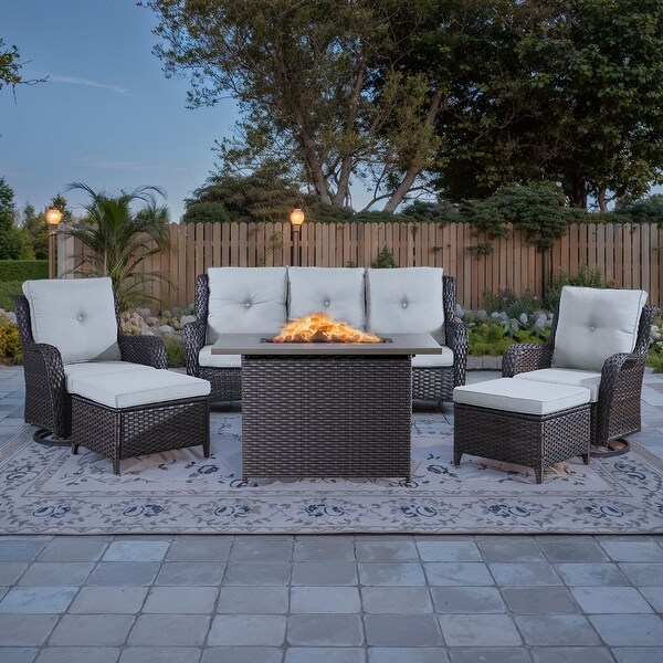 Patio Glider Chair Sofa with Fire Pit Table