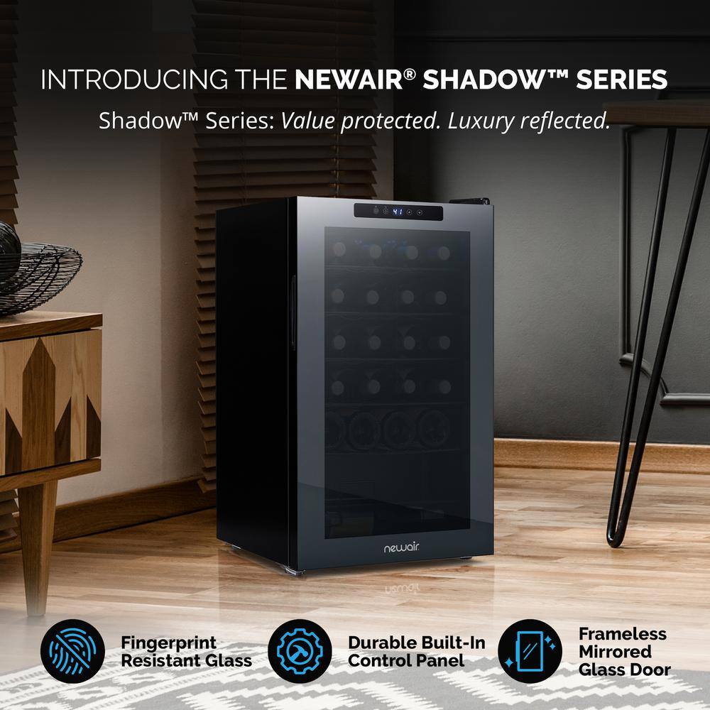 NewAir Shadowᵀᴹ Series Wine Cooler Refrigerator 24 Bottle Freestanding Mirrored Wine Fridge with Double-Layer Tempered Glass NWC024BK00