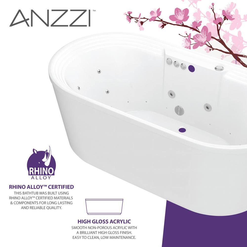 ANZZI Sofi 67.375 in. Acrylic Flatbottom Whirlpool and Air Bath Tub in White FT-AZ201