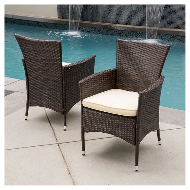 Malta Set Of 2 Wicker Patio Dining Chair With Cushion Brown Christopher Knight Home