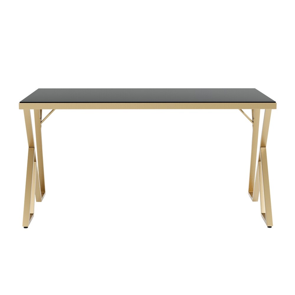 Furniture of America Daanyal Glam 60 inch Glass Dining Table with Gold Frame