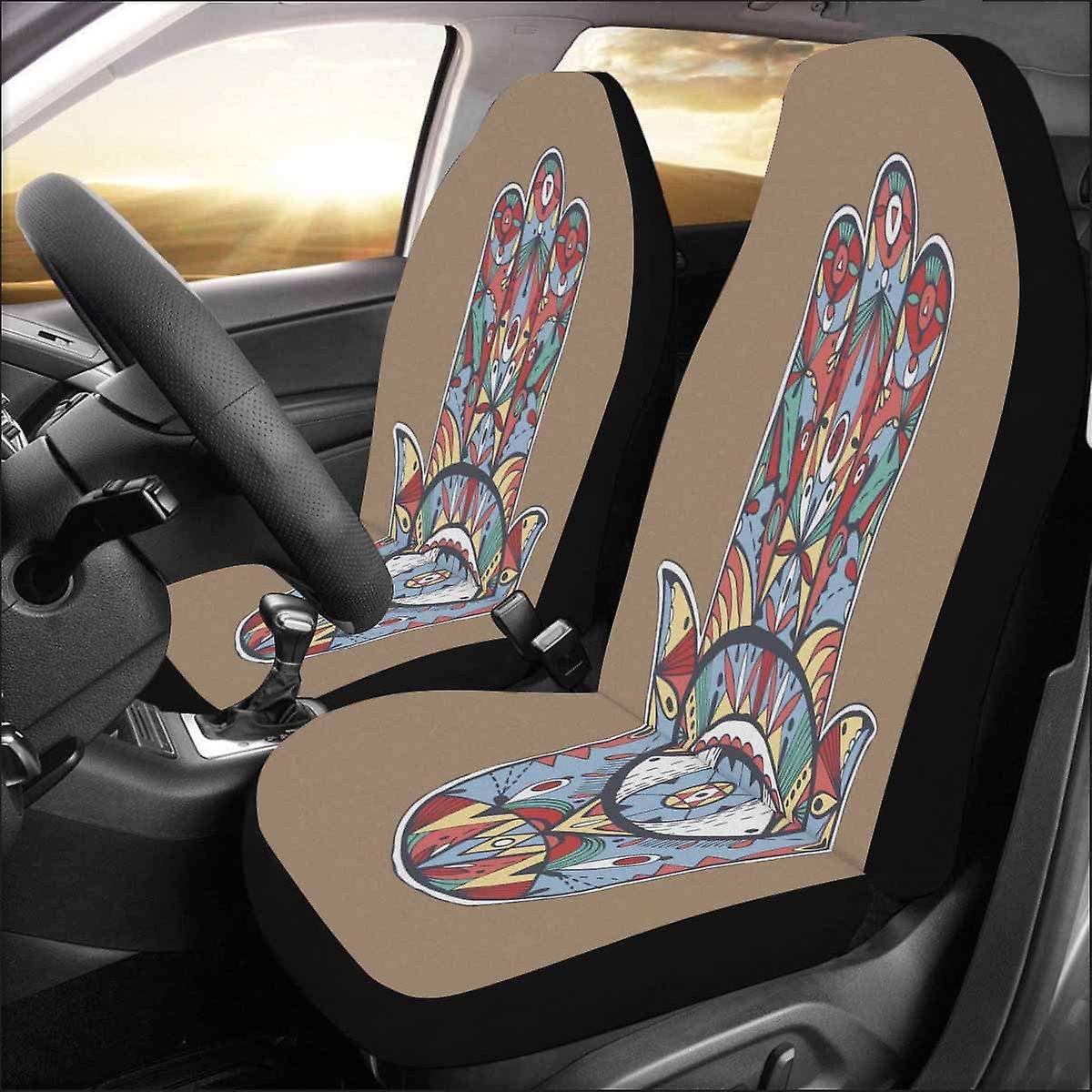 Set Of 2 Car Seat Covers Hand Drawn Boho Hamsa Hand Universal Auto Front Seats Protector Fits For Car，suv Sedan，truck