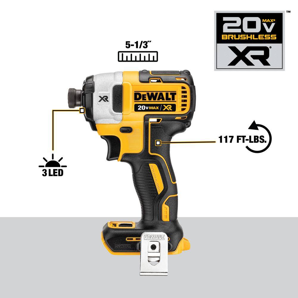 DW 20V MAX XR Cordless Brushless DrillImpact 2 Tool Combo Kit with (2) 20V 2.0Ah Batteries and Charger DCK283D2