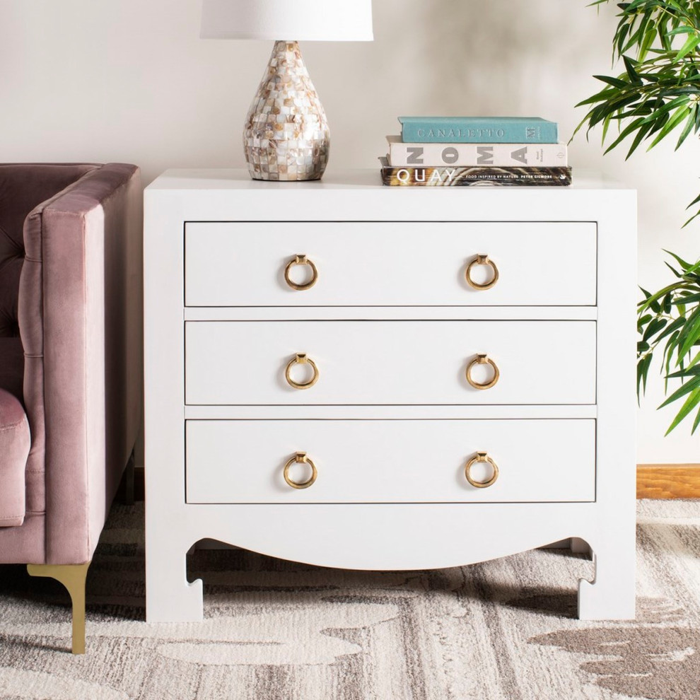 Elle 3 Drawer Chest White/ Gold   Transitional   Accent Chests And Cabinets   by Virgil Stanis Design  Houzz