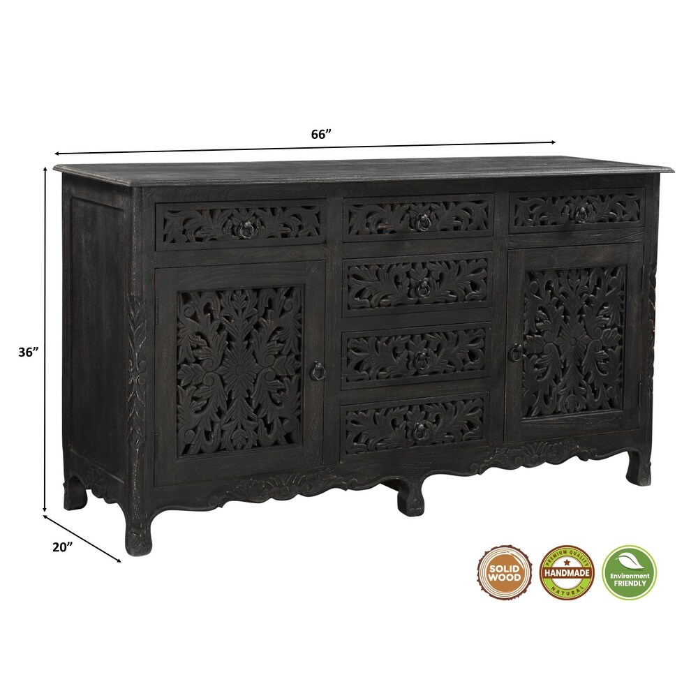 Florence Floral Carved Wood 6 Drawer 2 Door Sideboard