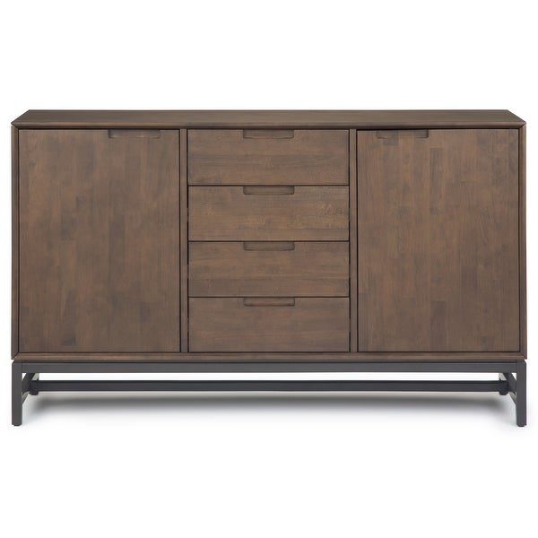 WYNDENHALL Devlin SOLID HARDWOOD and Metal 60 inchWideRectangle Industrial Sideboard with Centre Drawers in Walnut Brown