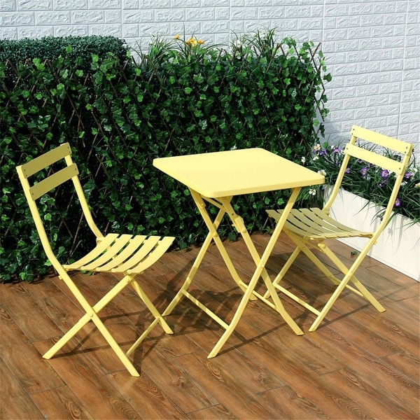 3 Piece Foldable Outdoor Metal Bistro Set with Square Table and Chairs