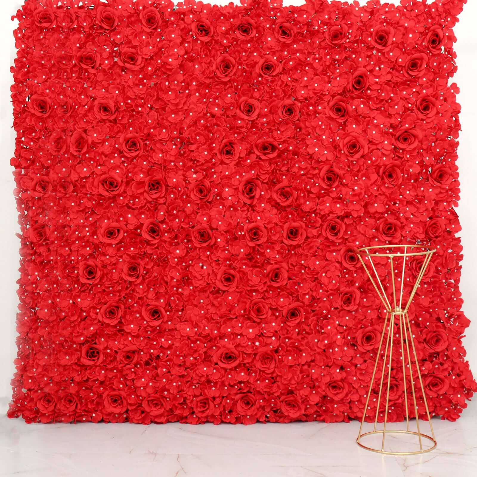 Red 3D Silk Rose and Hydrangea Flower Wall Mat Backdrop 4 Artificial Panels 11 Sq ft.