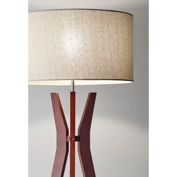 Adesso Bedford Solid Walnut Wood Tripod Shelf Floor Lamp