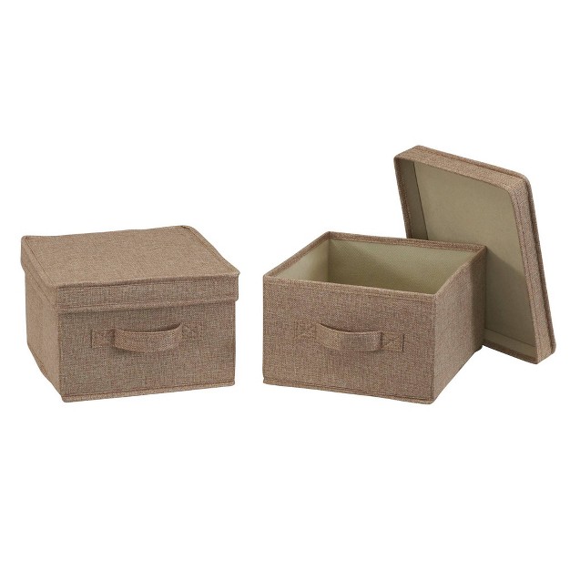 Household Essentials Set Of 2 Medium Storage Boxes With Lids Latte Linen