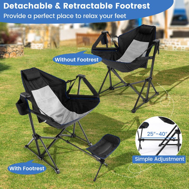 Best 2023 Folding Hammock Camping Chair W/ Retractable Footrest