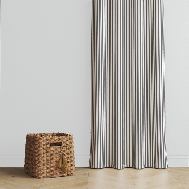 Bacati Pin Stripes Gray Cotton Printed Single Window Curtain Panel