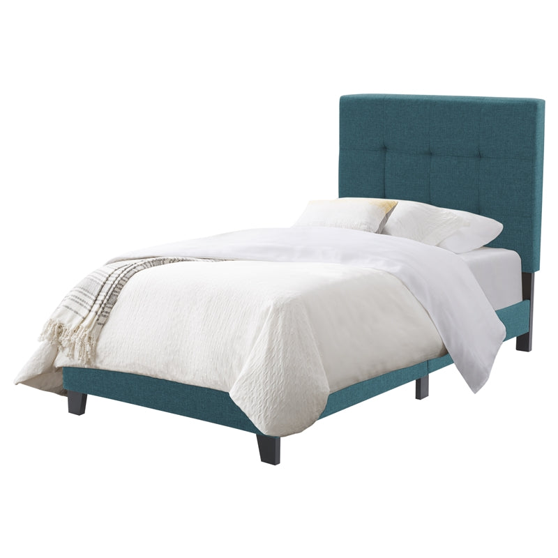 CorLiving Ellery Twin Size Teal Blue Contemporary Fabric Tufted Bed with Slats