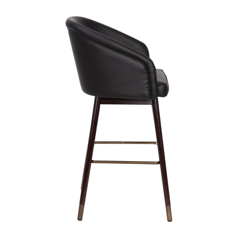 Upholstered Bar Stool with Wooden Legs