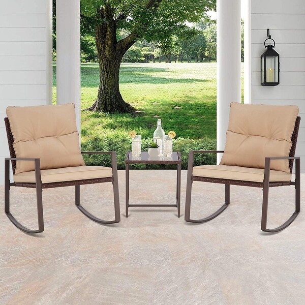 Pheap Outdoor Patio 3piece Black/Brown Wicker Rocking Bistro Set by Havenside Home