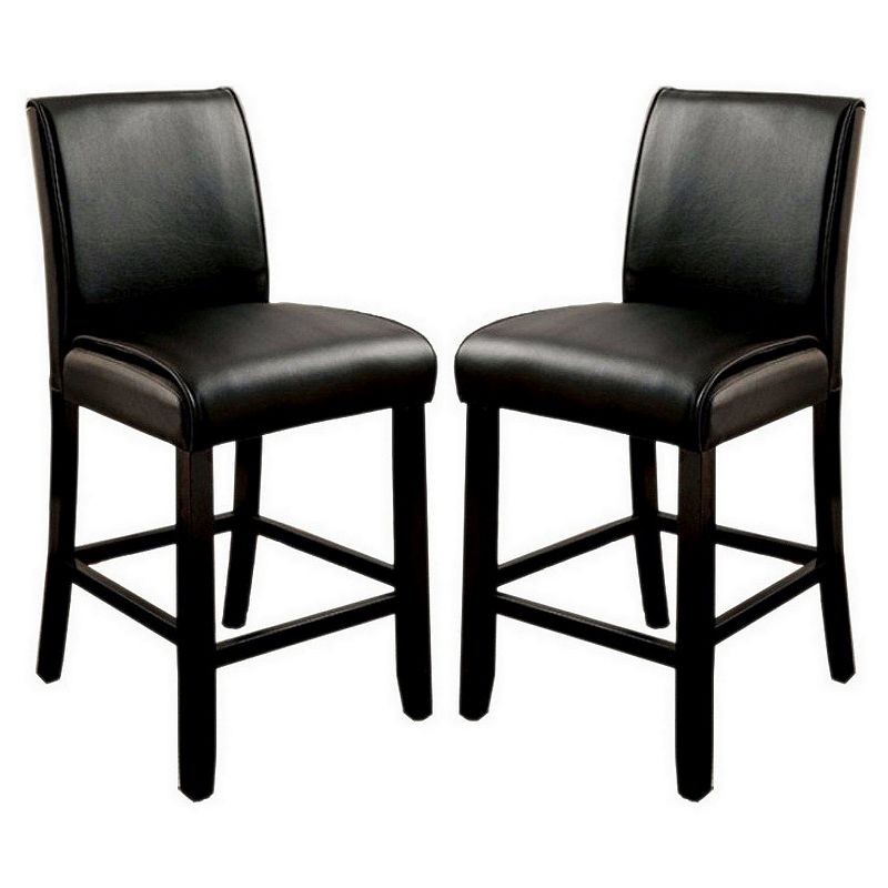 Leatherette Counter Height Chair with Wooden Legs， Set of 2， Black