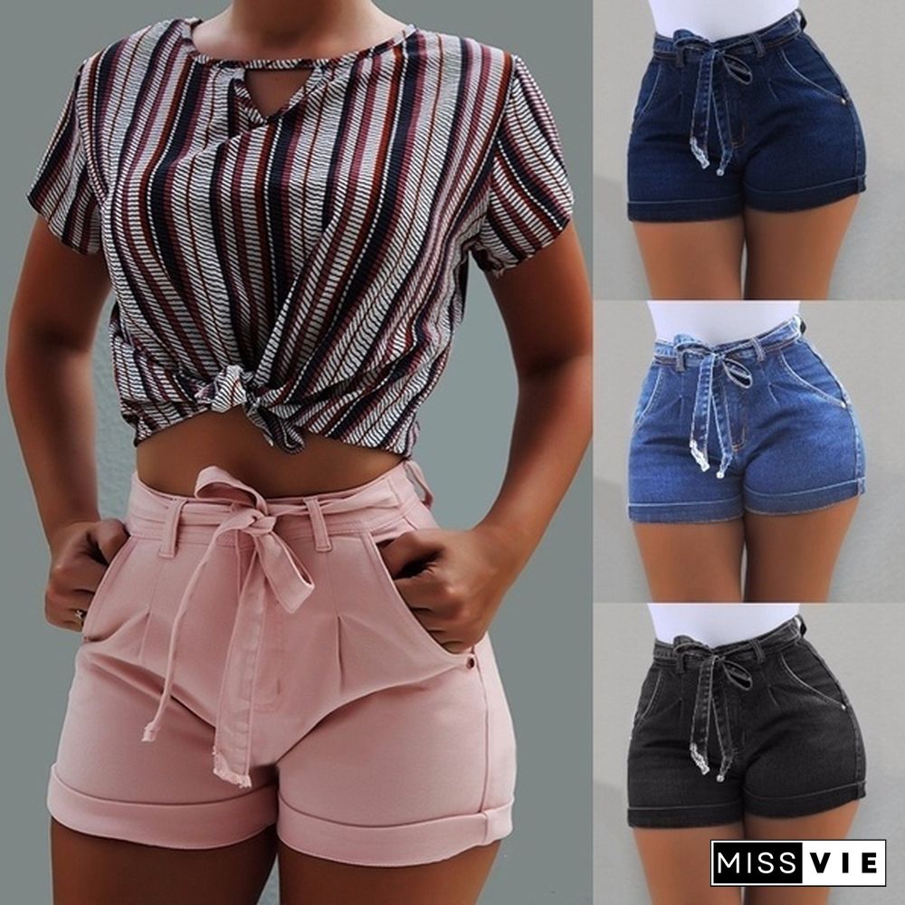 Plus Size S-5XL Slim Fit Casual Classic Shorts Jeans Summer Sexy Women's Fashion High Waist Washed Denim Shorts