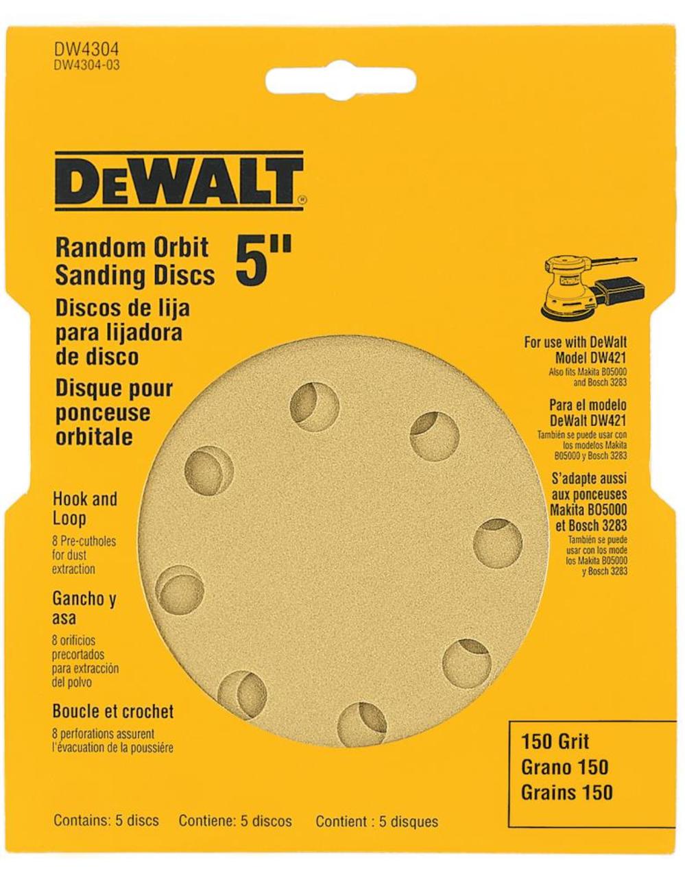 DEWALT 5 In. 8 Hole 150 Grit HandL Random Orbit Sandpaper (5) DW4304 from DEWALT