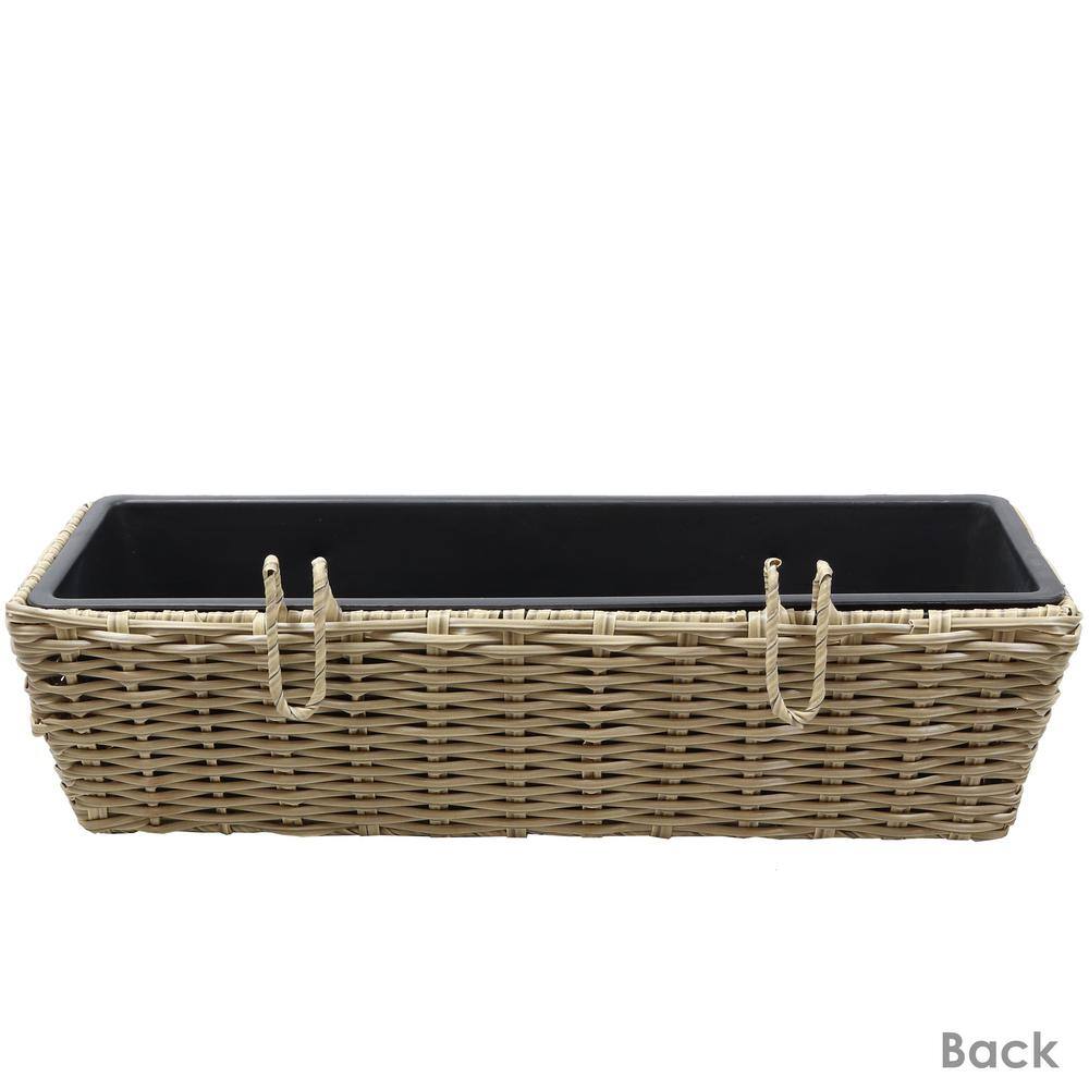 Sunnydaze Decor Sunnydaze Hanging Rectangle Polyrattan Rail Planter with Liner - Light Brown NHU-553