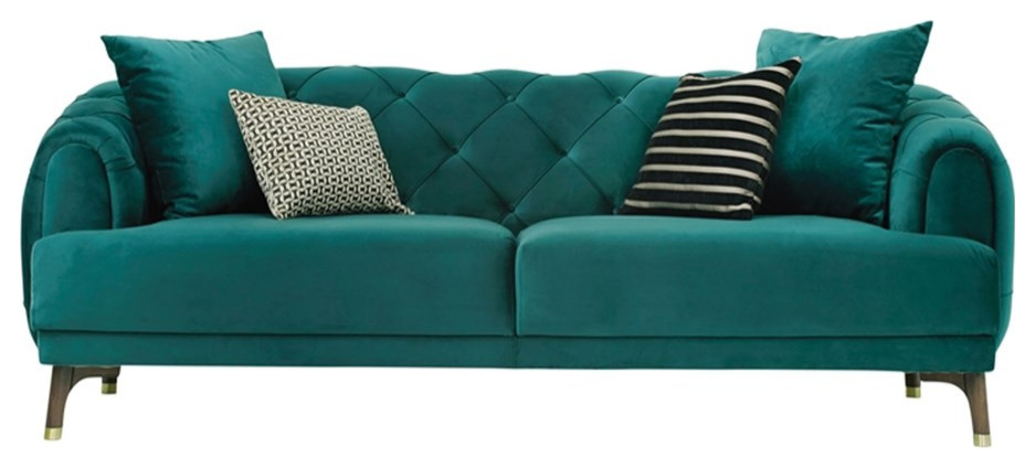 Enza Home Navona Contemporary Fabric Armchair in Petrol Green and Walnut   Midcentury   Sofas   by Homesquare  Houzz