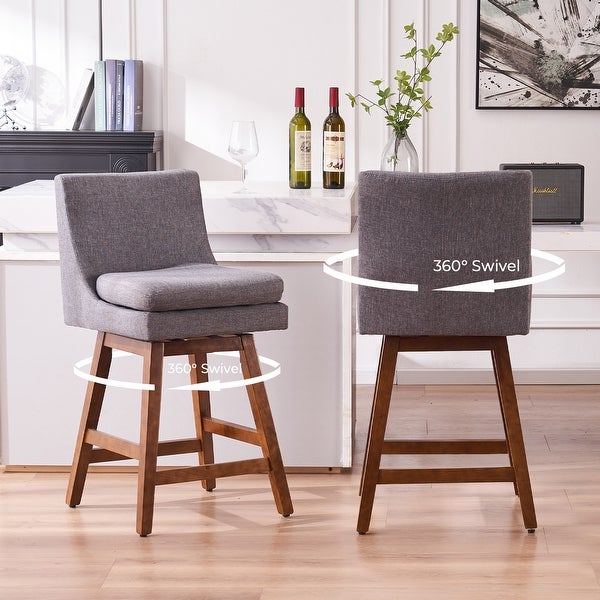 Faux Linen Swivel Bar Stools Set of 2， High Back Bar Height