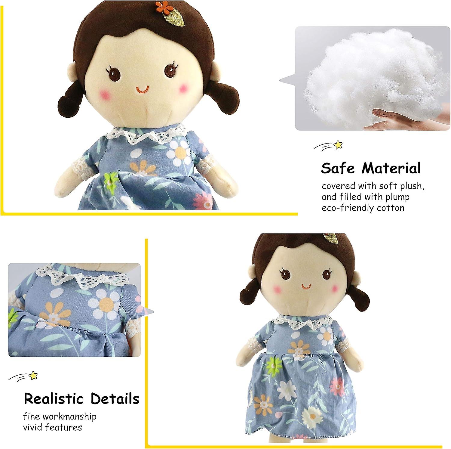 Aerofara Stuffed Doll For Girl Soft Plush Snuggle Play Toy Gift For Kids Babies Sleeping and Cuddle Buddy Companion In Flower Dress Holiday Birthday，15'