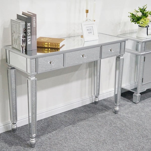 3 Drawers Mirror Table Dressing Table Console Table，Foyer Sofa Table Narrow for Entryway， Living Room， Hallway - 41.73