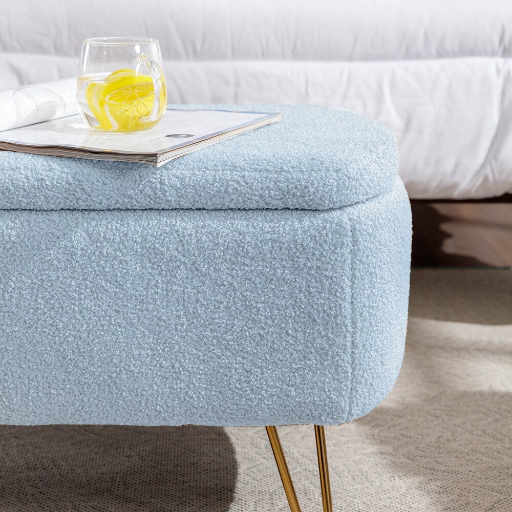 Contemporary Fabric Upholstered Storage Ottoman Bench with Metal Legs