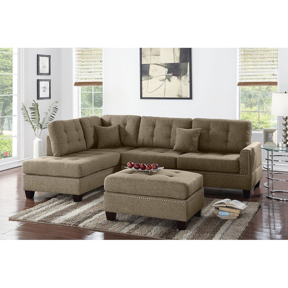 Bobkona Adolph Linen Left or Right Chaise Sectional Set