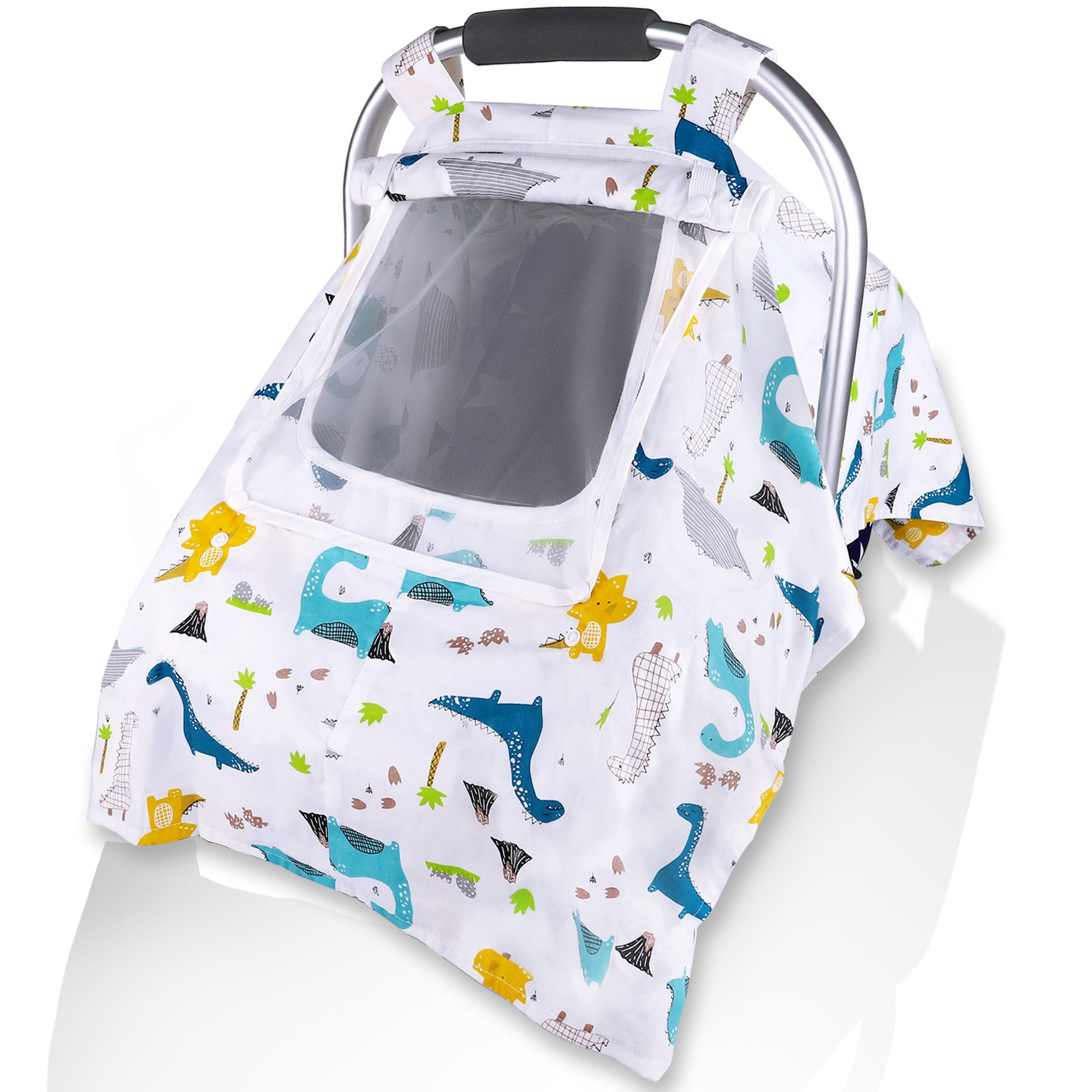 SJEhome Baby Car Seat Covers with Peep Window，Cover Protects Baby From Wind，Sun，Mosquito，Universal Fit，Dinosaur