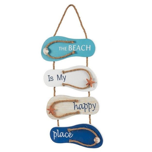 Juvale Wooden Beach Wall Hanging Decor Sign Flip Flop Beachy Decorations For Home And Bathroom Decor The Beach Is My Happy Place 8 7 X 20 9 In