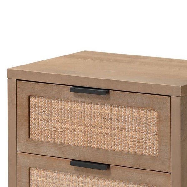 Side Table with Woven Rattan Front Drawers， Brown