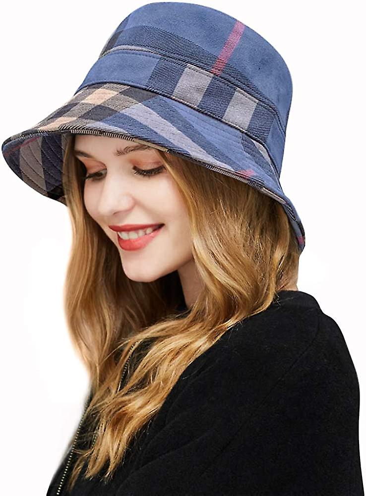 Plaid Tartan Bucket Hats For Women Vintage Rollable Fisherman Sun Cap