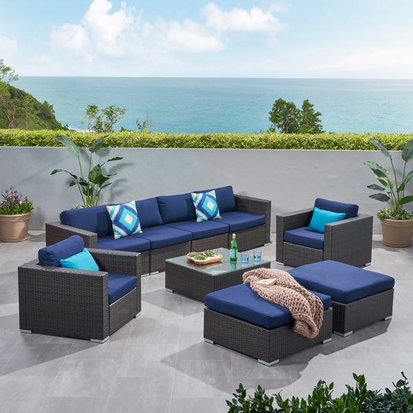 Santa Rosa Outdoor Wicker 9Piece Sectional Sofa with Cushions