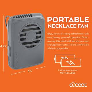 O2COOL Deluxe Necklace 2.5 in. 1-Speed Battery Powered Personal Fan with Lanyard in Gray FN02001